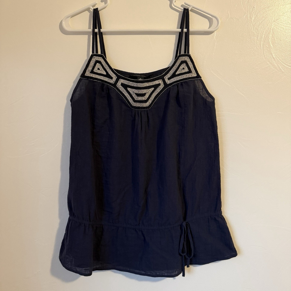 Banana Republic Boho Style Tank Top Navy w/ Silver Embroidery Detail Size Medium